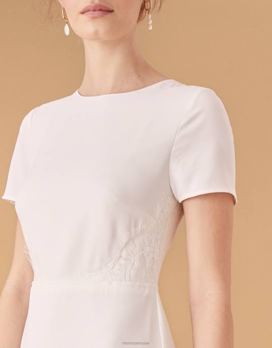 Monsoon نحيف فستان زفاف شونا من الكريب والدانتيل D68H1142 ملابس عاج