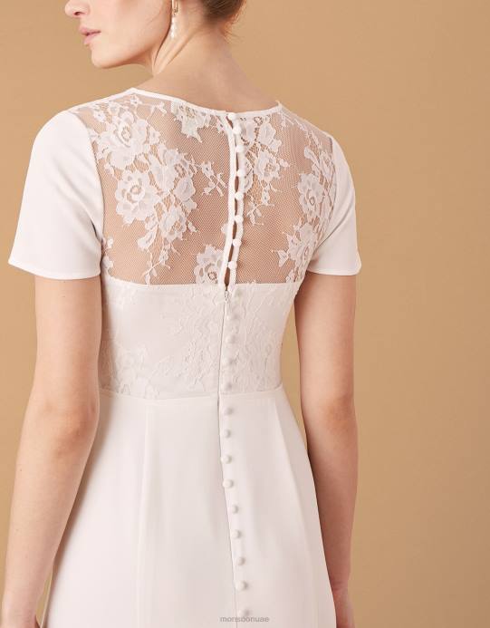 Monsoon نحيف فستان زفاف شونا من الكريب والدانتيل D68H1142 ملابس عاج