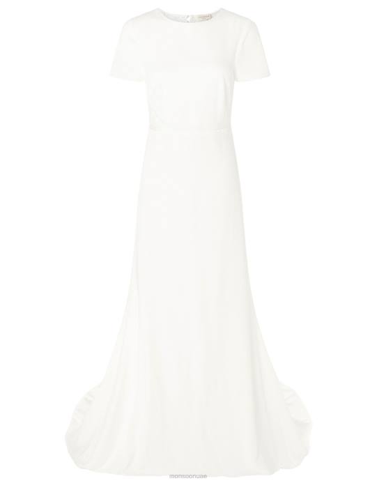 Monsoon نحيف فستان زفاف شونا من الكريب والدانتيل D68H1142 ملابس عاج