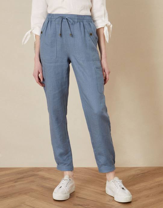 Monsoon نحيف ركض الكتان الخشخاش D68H1143 ملابس أزرق