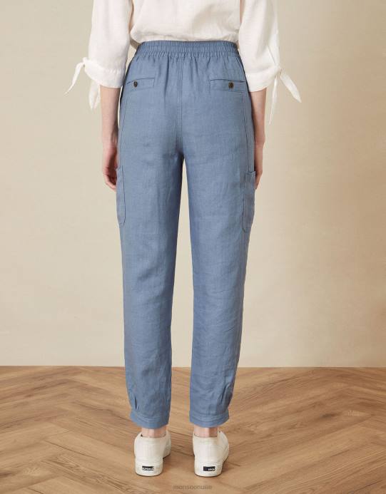 Monsoon نحيف ركض الكتان الخشخاش D68H1143 ملابس أزرق