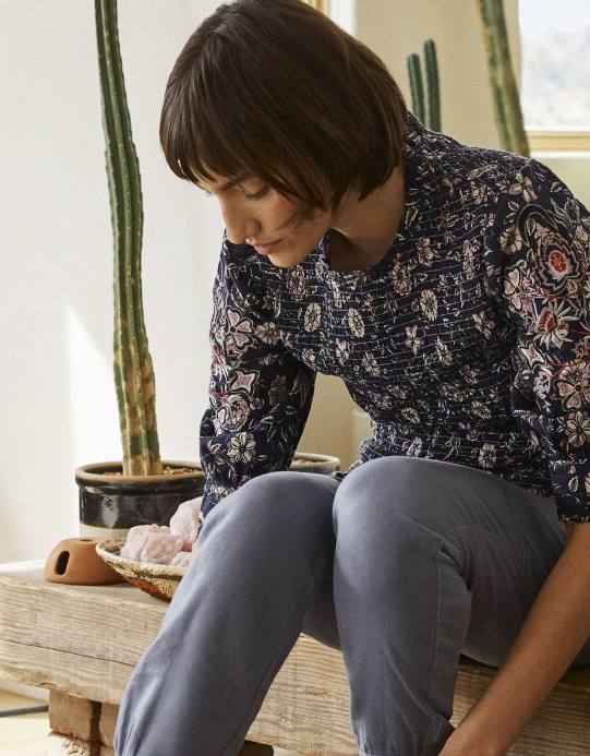 Monsoon نحيف ركض الكتان الخشخاش D68H1143 ملابس أزرق