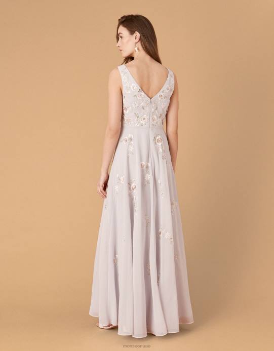 Monsoon نحيف فستان ماكسي مطرز بالزهور من أديسون D68H1146 ملابس أزرق