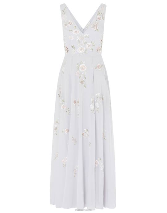 Monsoon نحيف فستان ماكسي مطرز بالزهور من أديسون D68H1146 ملابس أزرق