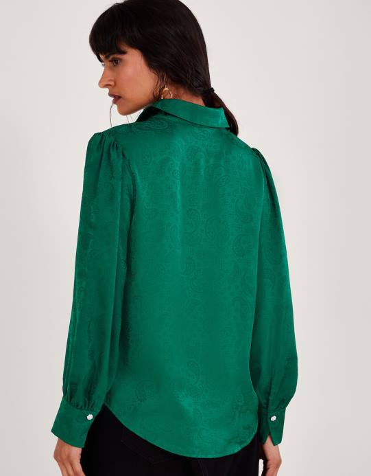 Monsoon نحيف بلوزة صوفي جاكار D68H114 ملابس أخضر