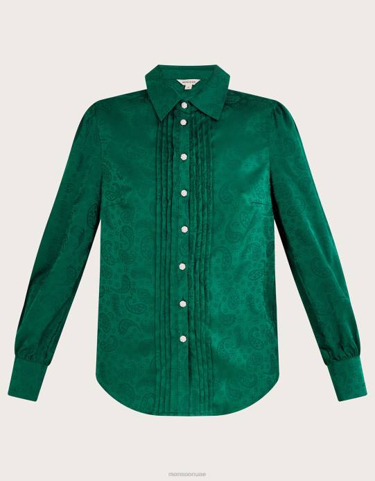 Monsoon نحيف بلوزة صوفي جاكار D68H114 ملابس أخضر