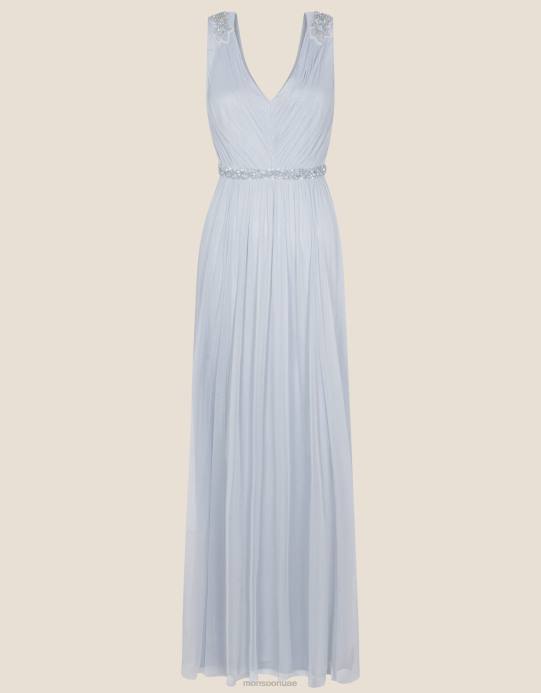 Monsoon نحيف فستان بريندا ماكسي من البوليستر المعاد تدويره D68H1151 ملابس أزرق