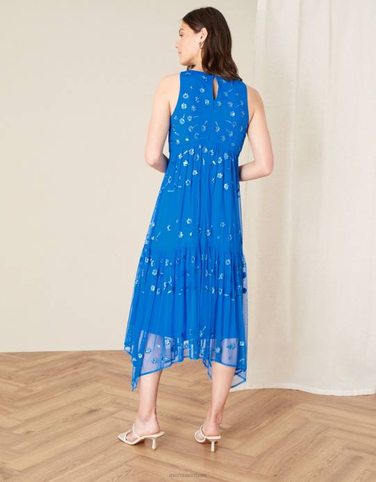 Monsoon نحيف فستان كارميلا بحاشية منديل مزين بالترتر D68H1159 ملابس أزرق