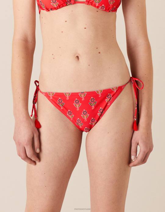 Monsoon نحيف سراويل بيكيني داخلية بنقشة الزهور مع بوليستر معاد تدويره D68H1161 ملابس أحمر