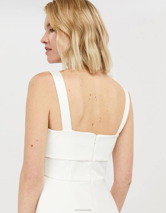 Monsoon نحيف فستان زفاف كاري بو من الساتان ميدي D68H1166 ملابس عاج