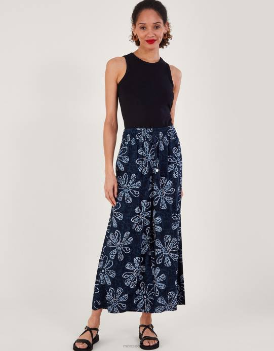 Monsoon نحيف بنطال بطبعة زهور الباتيك في لينزينج إيكوفيرو D68H116 ملابس الأزرق الداكن)