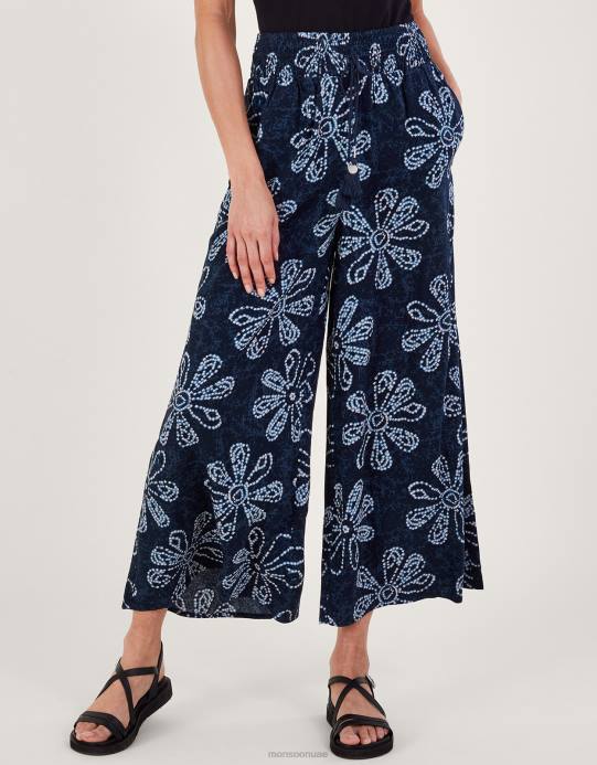 Monsoon نحيف بنطال بطبعة زهور الباتيك في لينزينج إيكوفيرو D68H116 ملابس الأزرق الداكن)