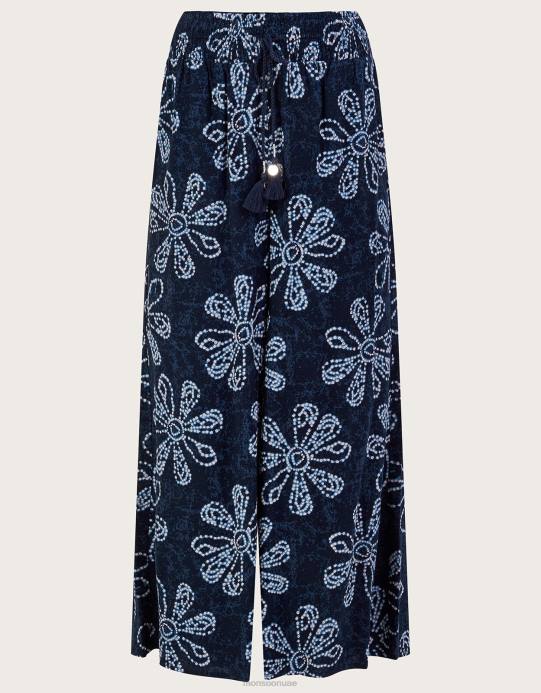 Monsoon نحيف بنطال بطبعة زهور الباتيك في لينزينج إيكوفيرو D68H116 ملابس الأزرق الداكن)