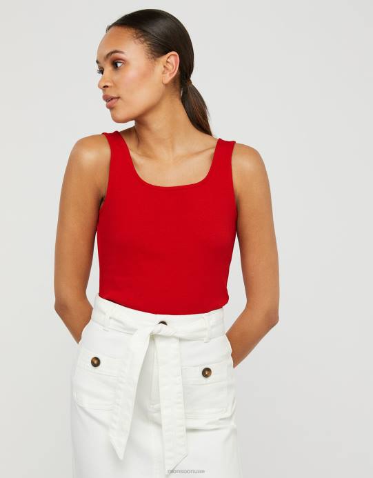 Monsoon نحيف سترة جيرسي برقبة مربعة D68H1172 ملابس أحمر