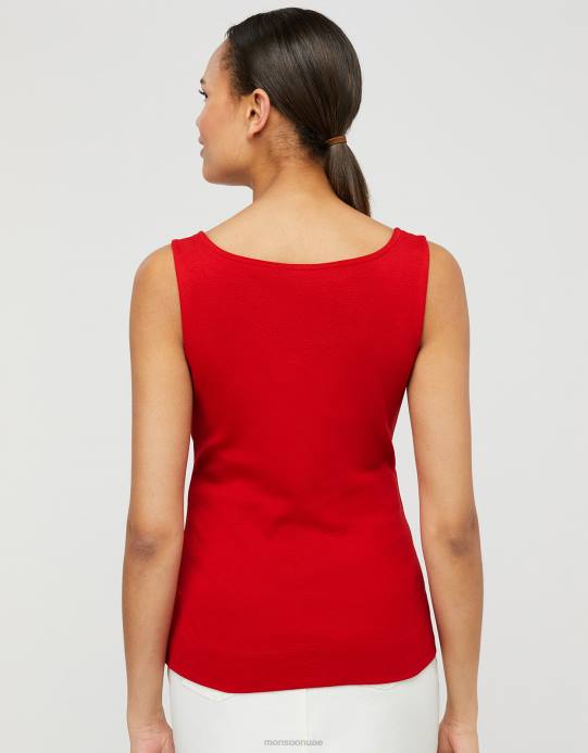 Monsoon نحيف سترة جيرسي برقبة مربعة D68H1172 ملابس أحمر