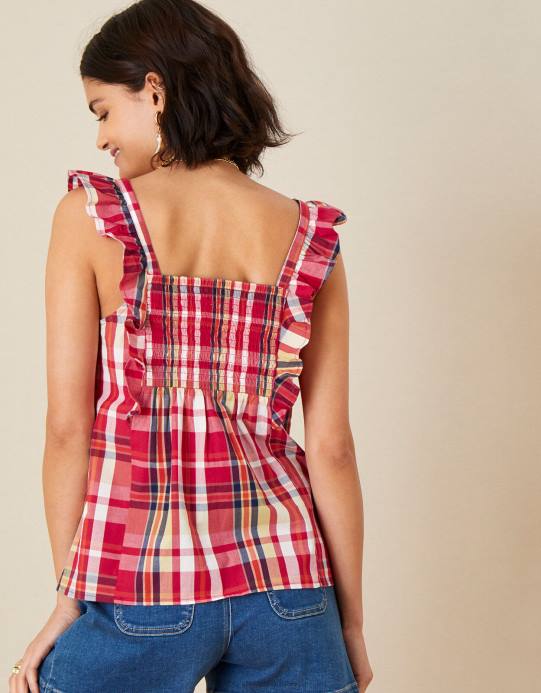 Monsoon نحيف نيلا قميص كامي مربع من القطن العضوي D68H1177 ملابس أحمر