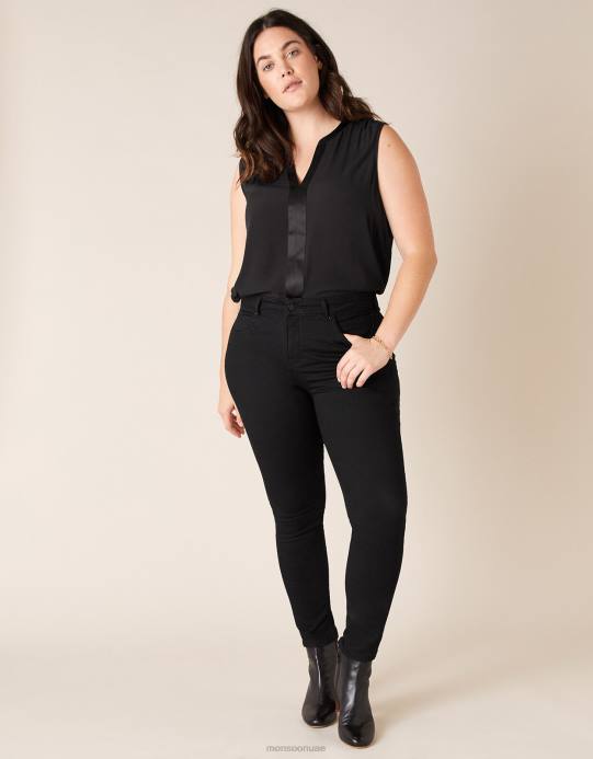 Monsoon نحيف نادين جينز قصير الطول مصنوع من القطن العضوي D68H1179 ملابس أسود