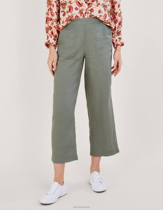 Monsoon نحيف بنطلون كتان سهل الارتداء D68H1182 ملابس الأخضر (الكاكي)