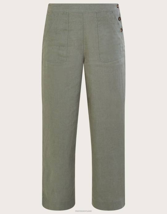 Monsoon نحيف بنطلون كتان سهل الارتداء D68H1182 ملابس الأخضر (الكاكي)