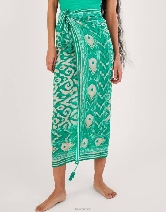 Monsoon نحيف ردائه طباعة إيكات D68H1183 ملابس أخضر