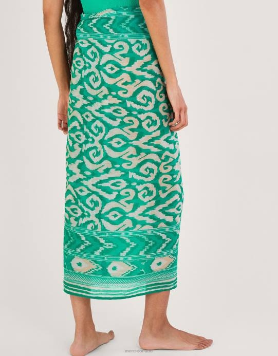 Monsoon نحيف ردائه طباعة إيكات D68H1183 ملابس أخضر