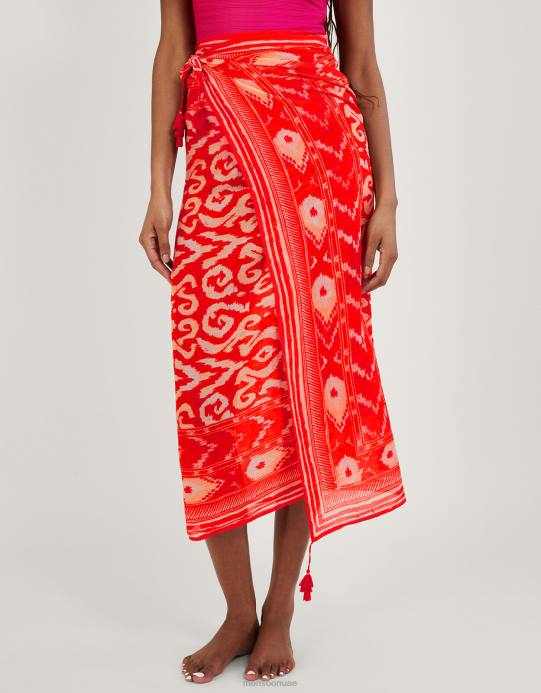 Monsoon نحيف ردائه طباعة إيكات D68H1185 ملابس البرتقالي