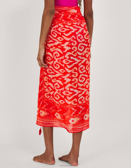 Monsoon نحيف ردائه طباعة إيكات D68H1185 ملابس البرتقالي