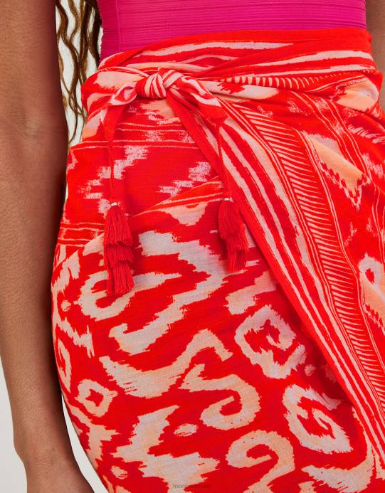 Monsoon نحيف ردائه طباعة إيكات D68H1185 ملابس البرتقالي