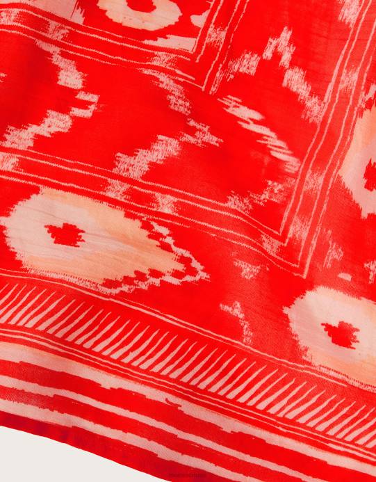 Monsoon نحيف ردائه طباعة إيكات D68H1185 ملابس البرتقالي