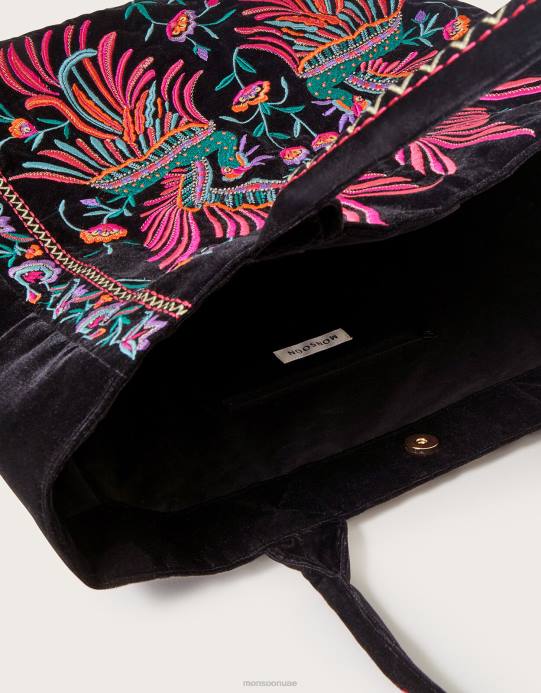 Monsoon نحيف حقيبة يد بياتريس بيرد مخملية مطرزة D68H1198 ملحق موضة