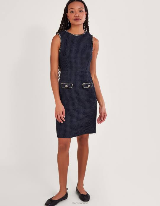 Monsoon نحيف فستان تيلي تويد D68H120 ملابس أسود