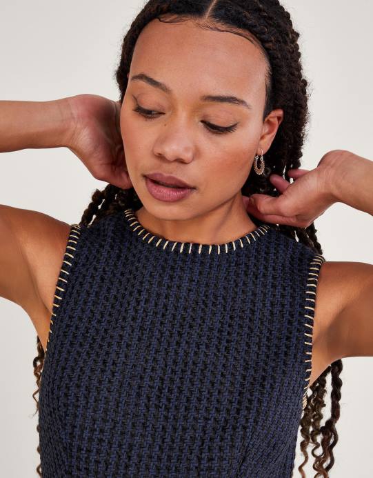 Monsoon نحيف فستان تيلي تويد D68H120 ملابس أسود