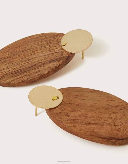 Monsoon نحيف أقراط قطرة خشبية D68H1228 ملحق موضة