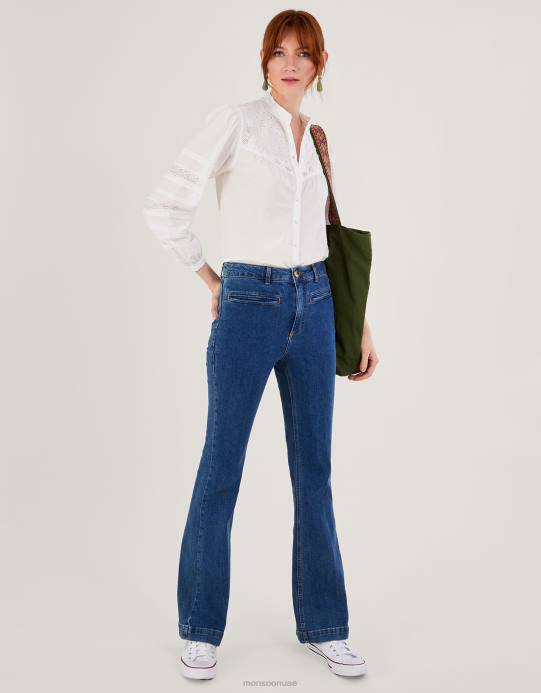 Monsoon نحيف بلوزة برونوين بروديري بينتوك مطرزة D68H122 ملابس أبيض