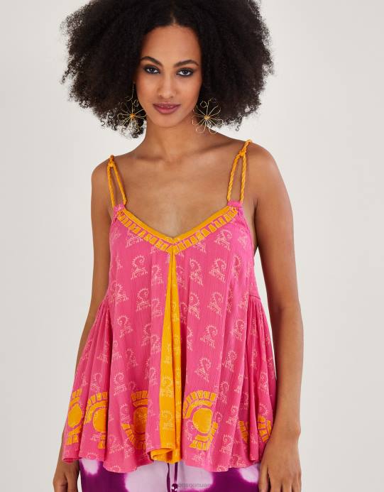 Monsoon نحيف بلوزة كامي بحزام منسوج مطبوع في لينزينج إيكوفيرو D68H123 ملابس لون القرنفل