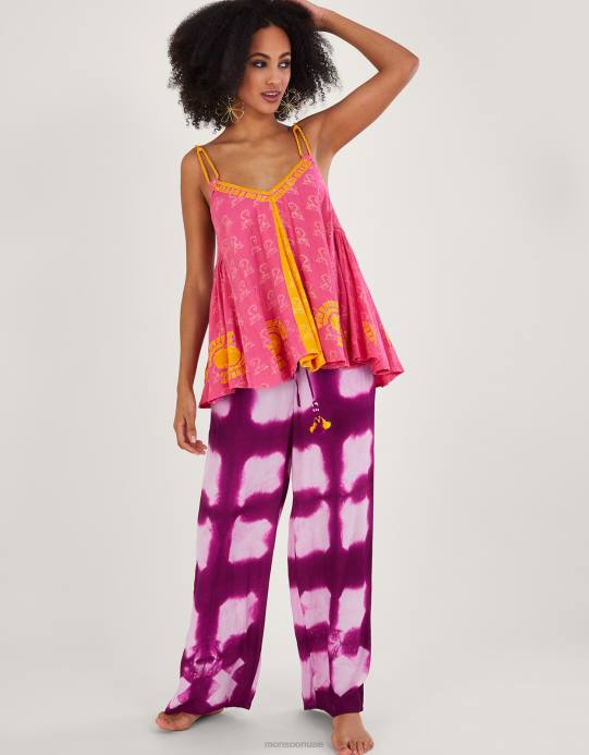 Monsoon نحيف بلوزة كامي بحزام منسوج مطبوع في لينزينج إيكوفيرو D68H123 ملابس لون القرنفل