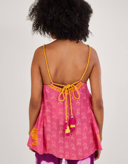 Monsoon نحيف بلوزة كامي بحزام منسوج مطبوع في لينزينج إيكوفيرو D68H123 ملابس لون القرنفل