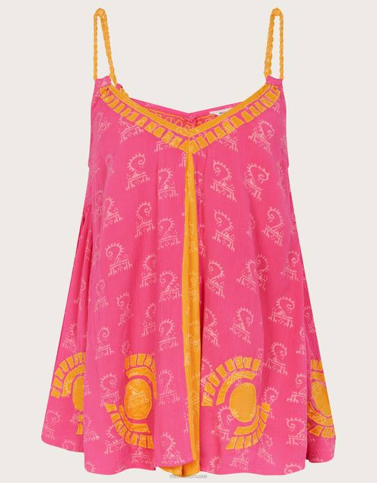 Monsoon نحيف بلوزة كامي بحزام منسوج مطبوع في لينزينج إيكوفيرو D68H123 ملابس لون القرنفل