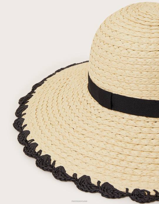 Monsoon نحيف قبعة من القش مزخرفة بالإسكالوب D68H1248 ملحق أنيق