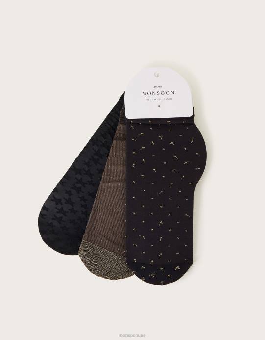 Monsoon نحيف مجموعة جوارب بوب مكونة من ثلاثة D68H1266 ملحق ذهب