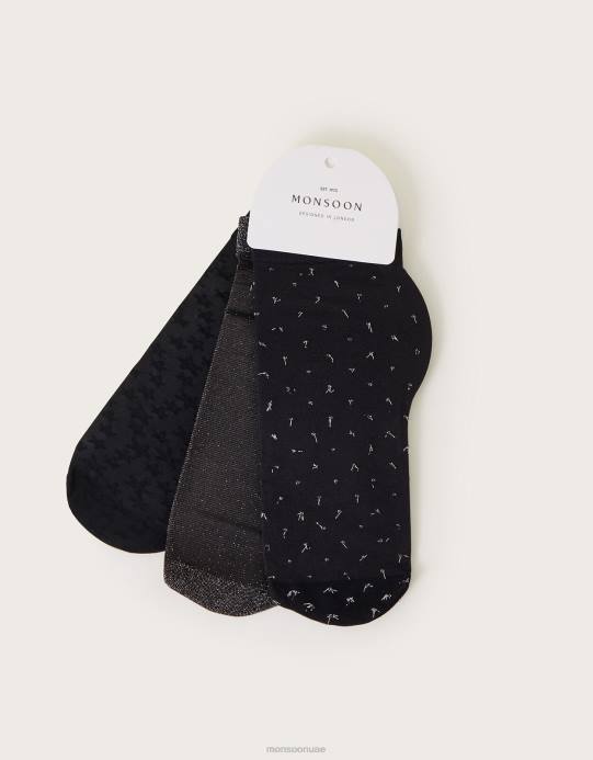 Monsoon نحيف مجموعة جوارب بوب مكونة من ثلاثة D68H1267 ملحق فضة