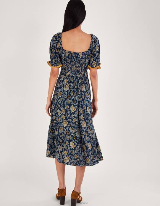 Monsoon نحيف فستان زهرة منقط D68H126 ملابس الأزرق الداكن)