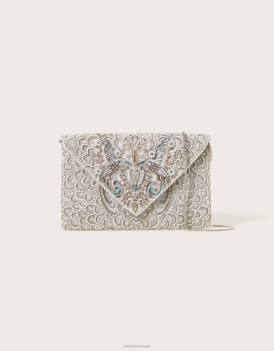 Monsoon نحيف حقيبة يد على شكل ظرف زفاف مزينة بطيور D68H1276 ملحق أنيق