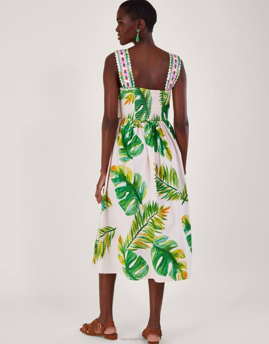 Monsoon نحيف فستان الشمس طباعة النخيل D68H127 ملابس أبيض