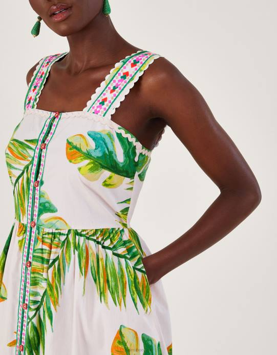 Monsoon نحيف فستان الشمس طباعة النخيل D68H127 ملابس أبيض