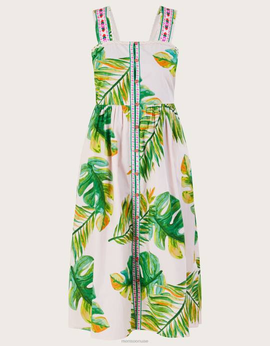 Monsoon نحيف فستان الشمس طباعة النخيل D68H127 ملابس أبيض