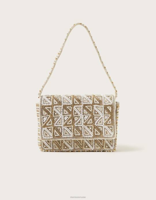 Monsoon نحيف حقيبة كتف للعرائس مزينة بأشكال هندسية D68H1281 ملحق موضة