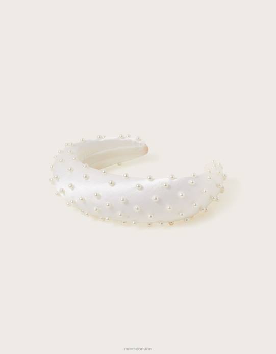 Monsoon نحيف عصابة رأس زفاف مبطنة باللؤلؤ D68H1286 ملحق حار