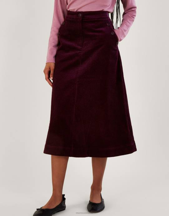 Monsoon نحيف تنورة ميدي الحبل D68H128 ملابس الأرجواني (البرقوق)