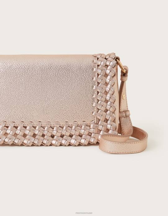 Monsoon نحيف حقيبة كروس منسوجة من الجلد المعدني D68H1290 ملحق حار